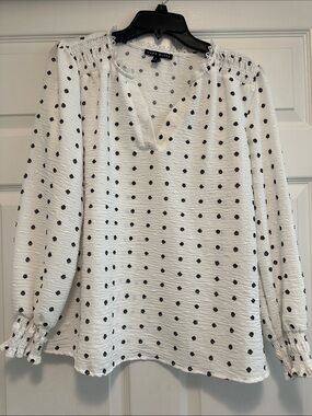 Como Black Lush & Black White Polka Dot Smocked-Neck Blouse